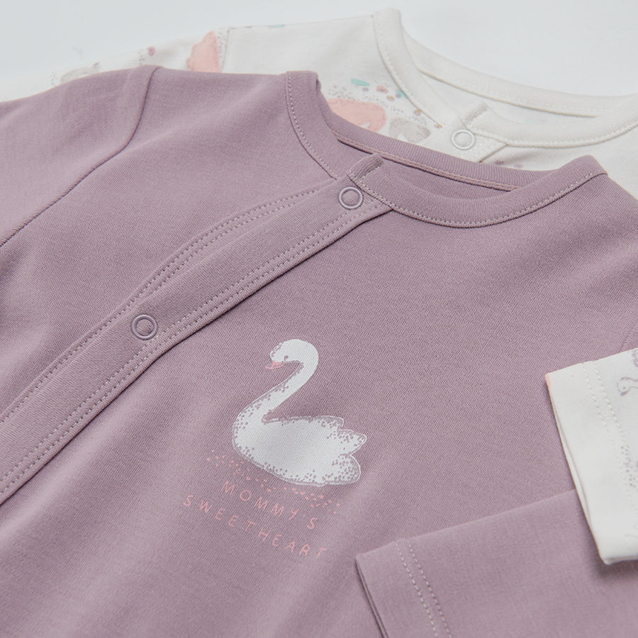 Girls Onesie Organic Cotton Mix Swans Romper Set 2 Pcs CC CUG2400558 00 - Image 4