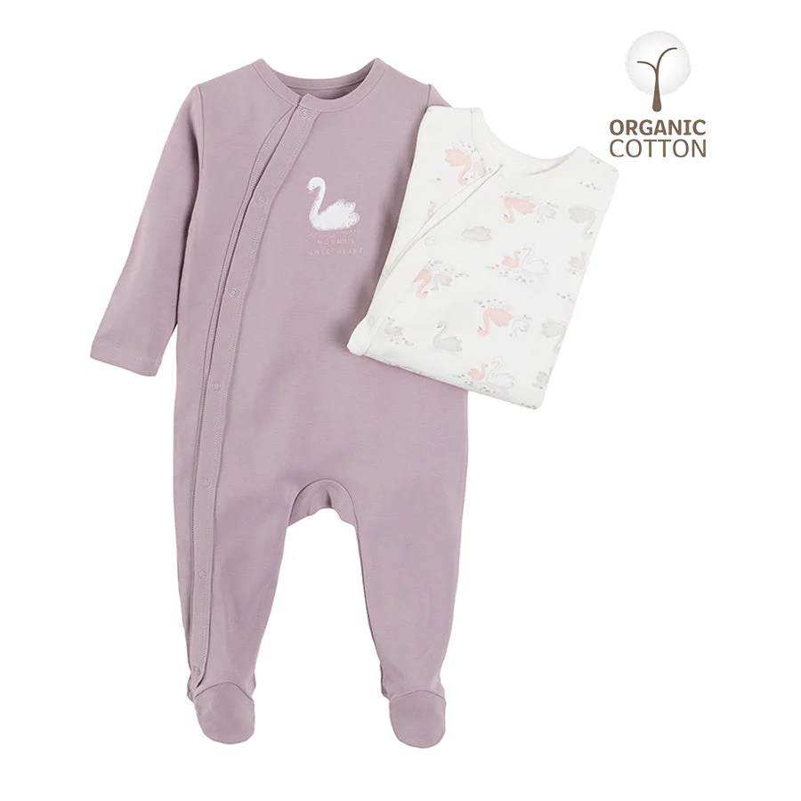 Girls Onesie Organic Cotton Mix Swans Romper Set 2 Pcs CC CUG2400558 00 - Image 5