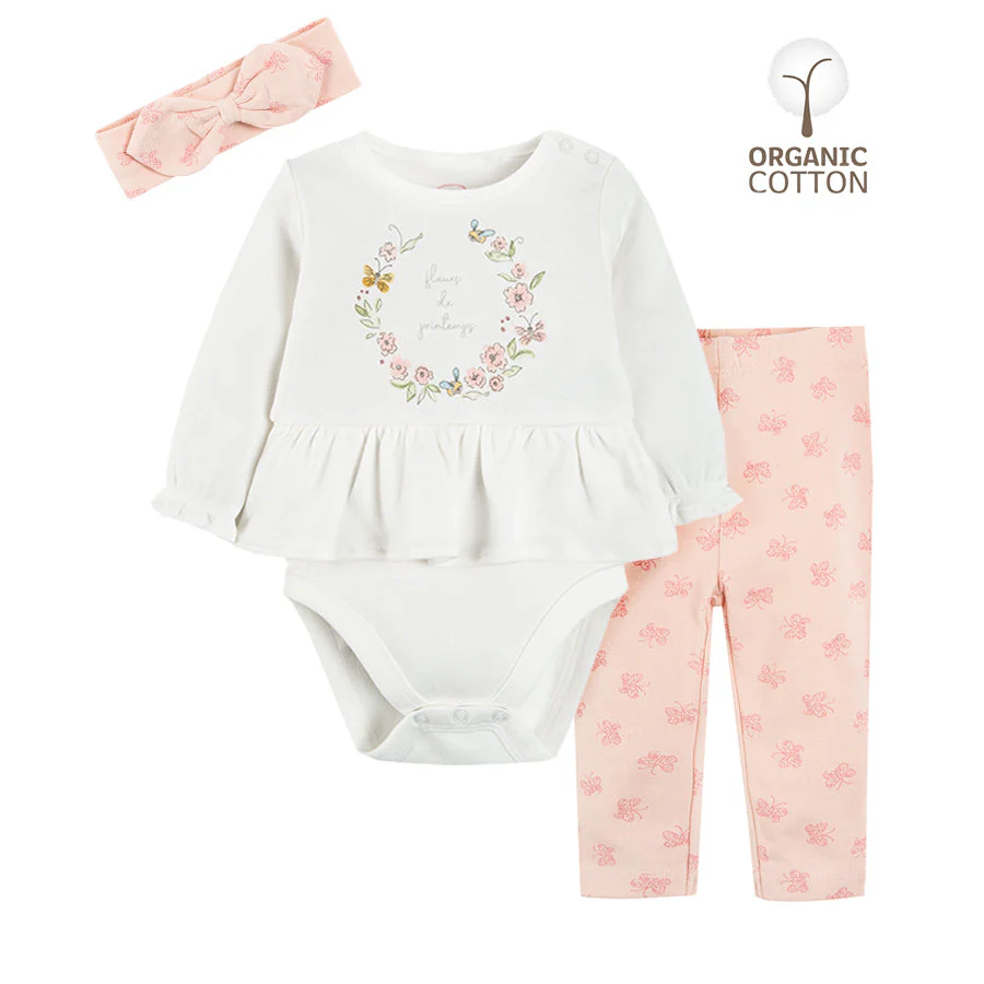 Girl's Organic Cotton Bodysuit with Trouser Set 3 Pcs CC CNG2401098