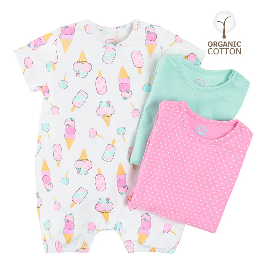 Girl's Organic Cotton Romper Pack of 3 CC CUG2402537