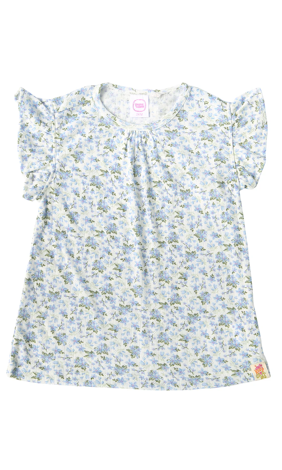 Girls Pack of 2 T-Shirts Heart Print & Floral Ruffle Sleeve - Image 2