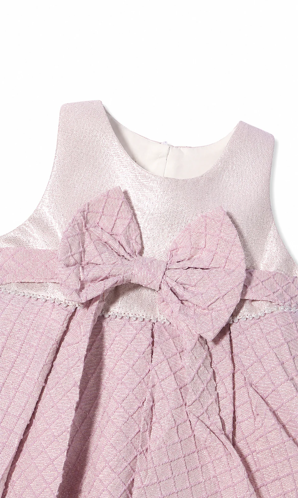 Girls Party Frock Blush Pink Quilted Bow Tulle - Image 2