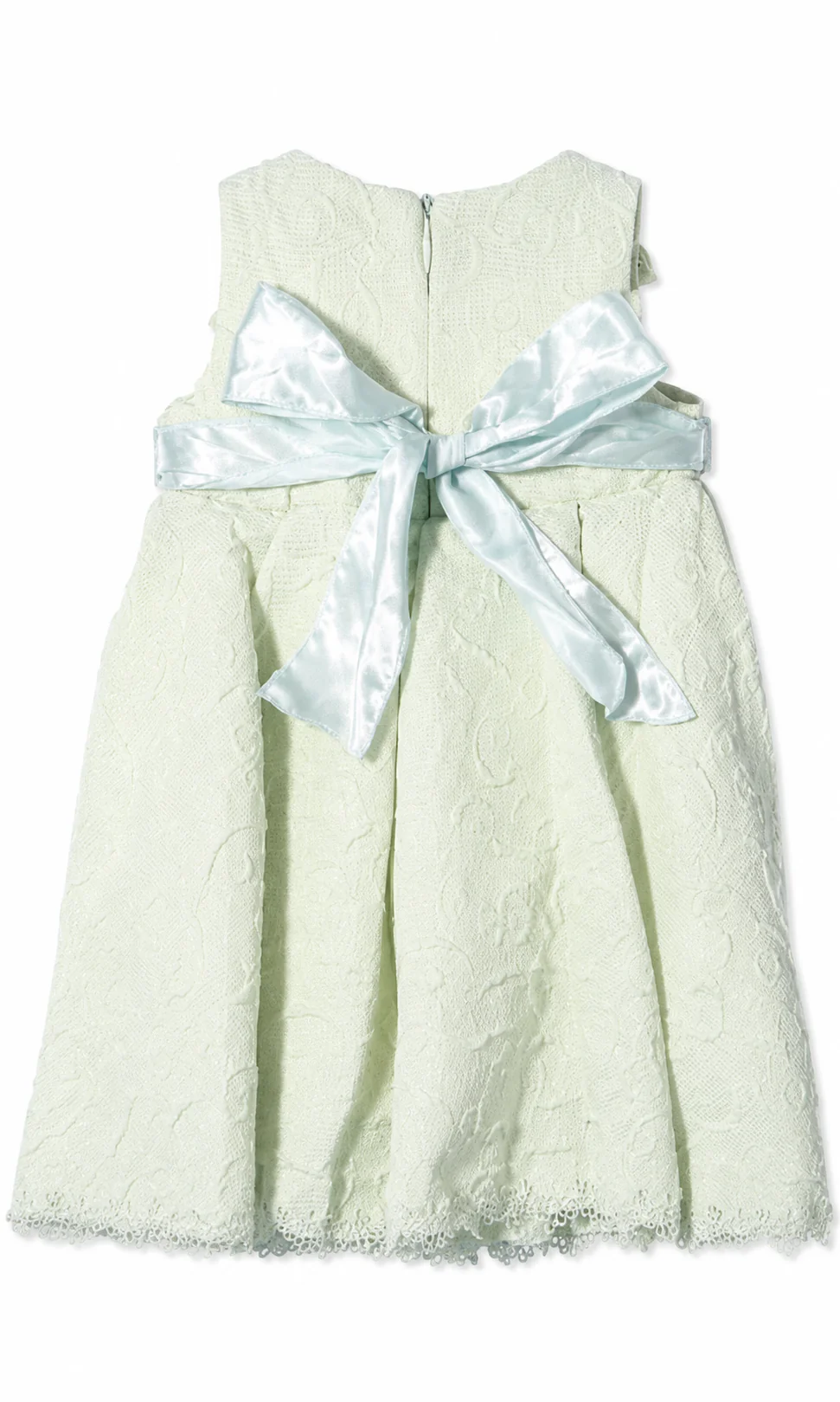 Girls Party Frock Mint Green Jacquard Pleated Ruffle Collar Lace Hem - Image 2
