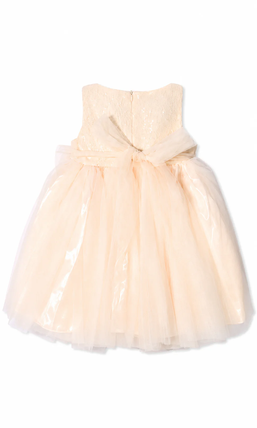 Girls Party Frock Peach Satin Side Bow Glitter Tulle - Image 3
