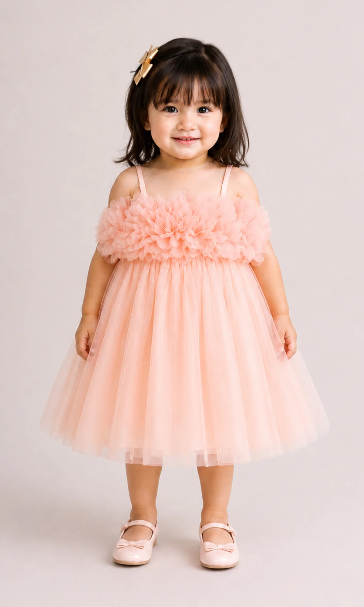 Girls Party Wear Frock Blush Pink 3D Floral Petal Chiffon