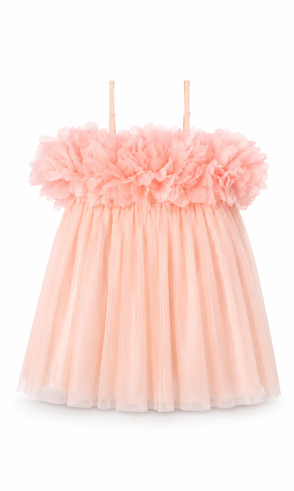 Girls Party Wear Frock Blush Pink 3D Floral Petal Chiffon - Image 2