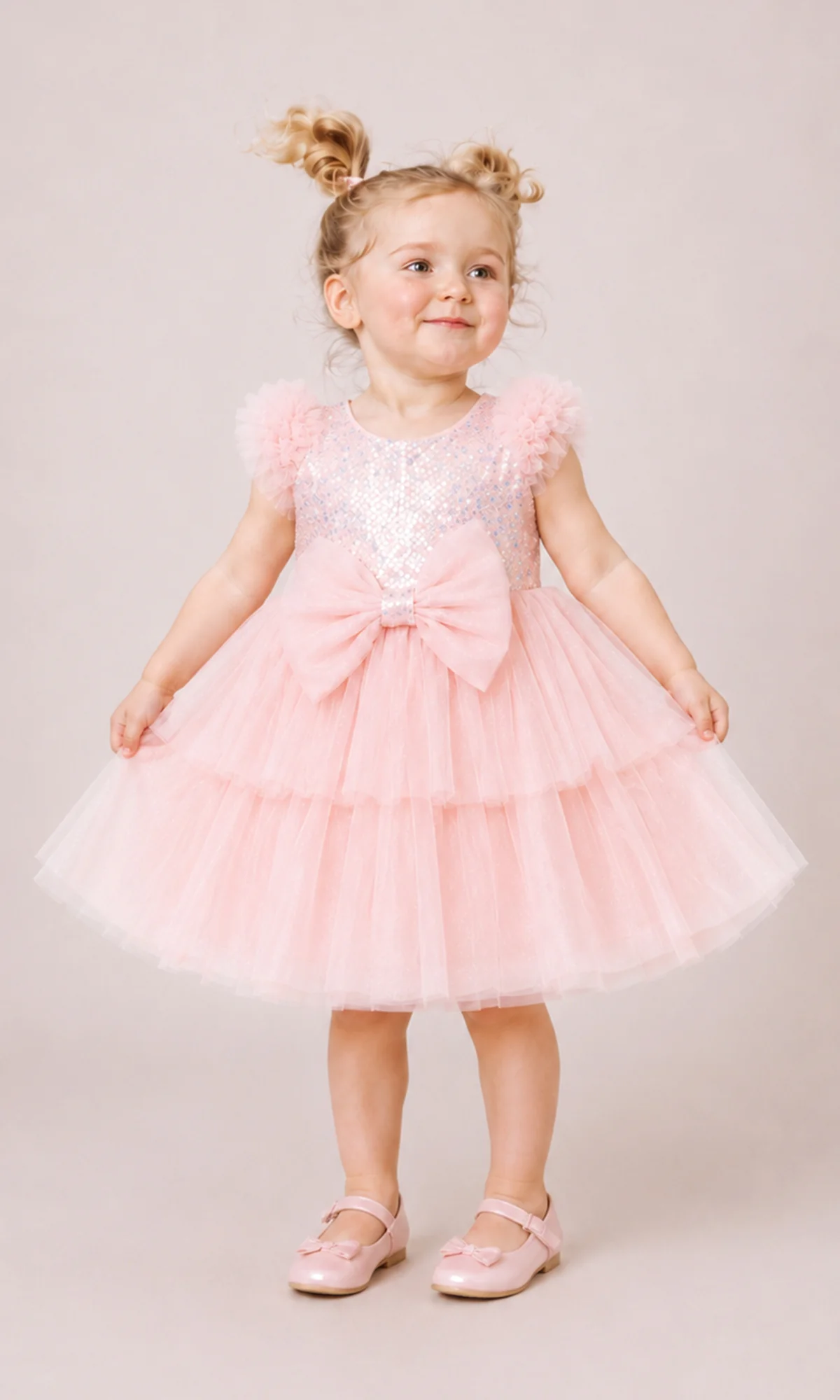 Girls Party Wear Frock Blush Pink Embellished Tulle