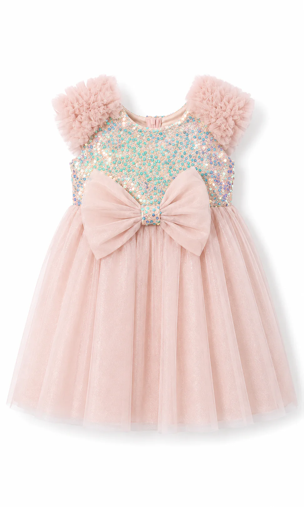 Girls Party Wear Frock Blush Pink Embellished Tulle - Image 2