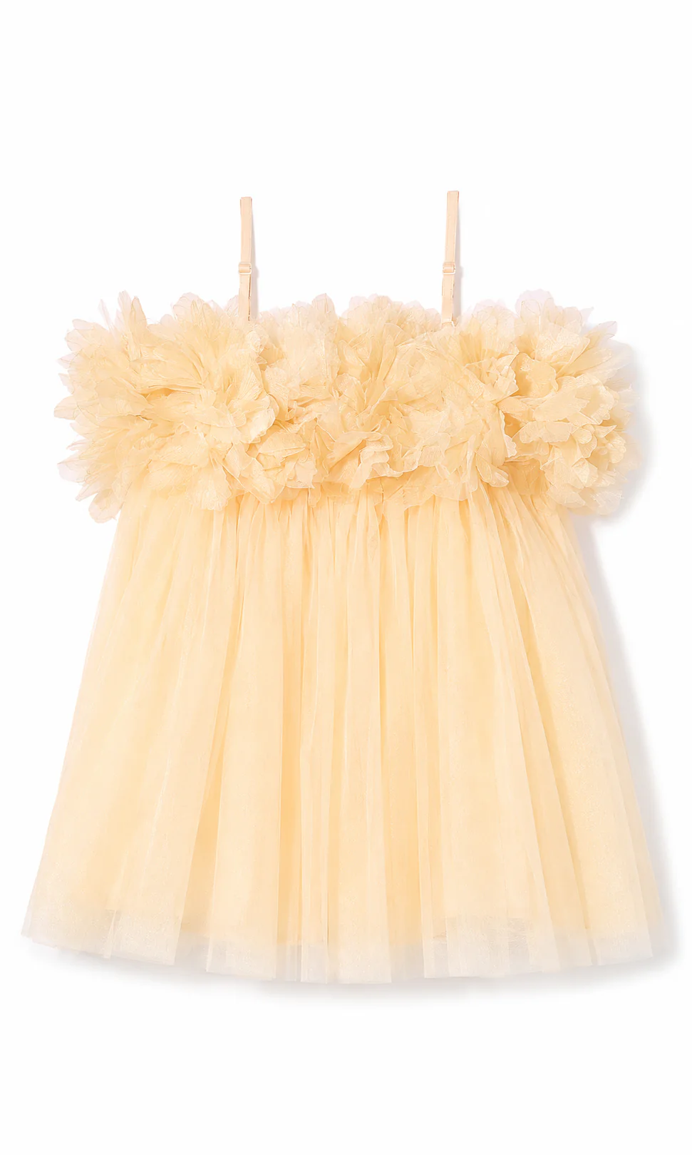 Girls Party Wear Frock Cream 3D Floral Petal Chiffon