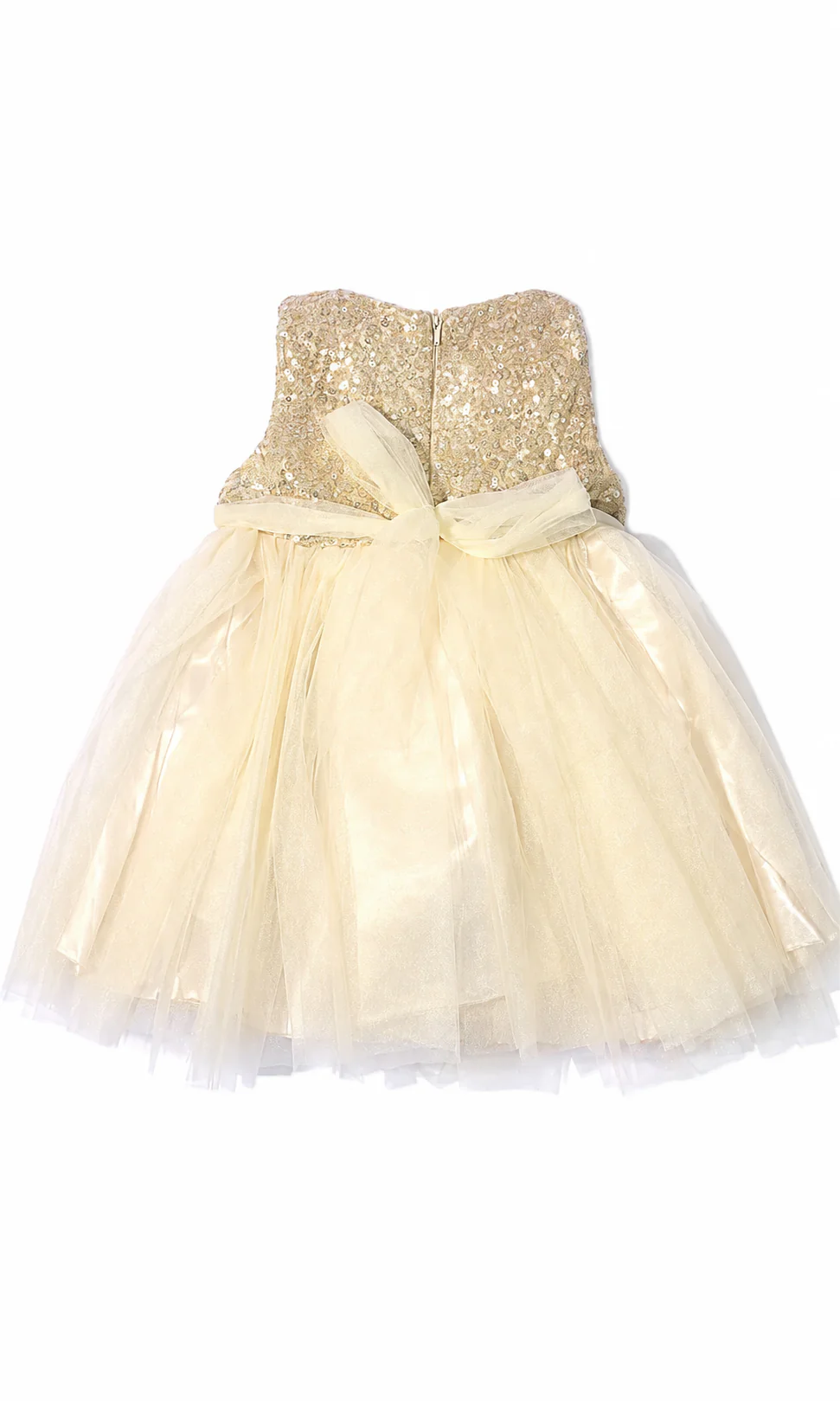 Girls Party Wear Frock Cream Gold Sequin Lace Bow Tiered Tulle - Image 2
