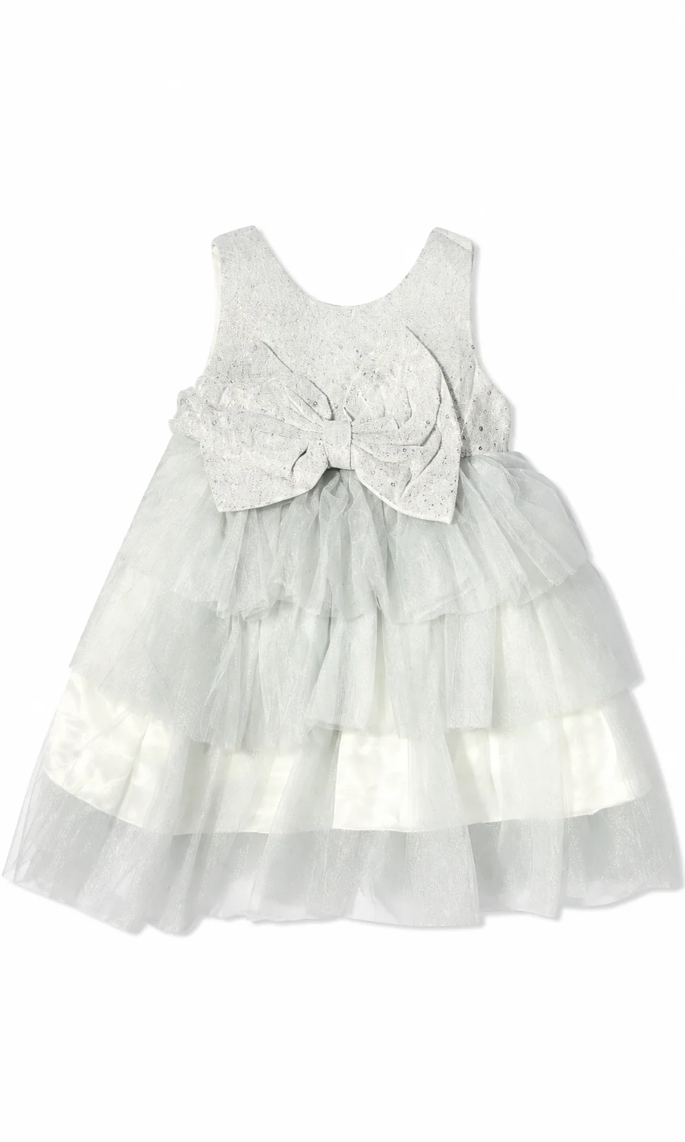 Girls Party Wear Frock Mint Green Glitter Lace Oversized Bow Tiered Tulle - Image 2