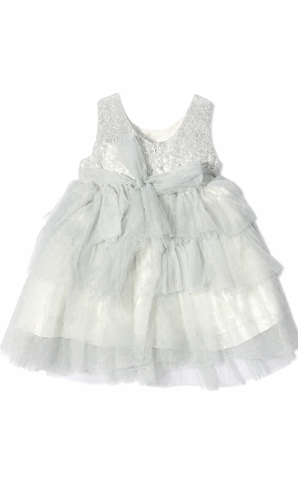 Girls Party Wear Frock Mint Green Glitter Lace Oversized Bow Tiered Tulle - Image 3