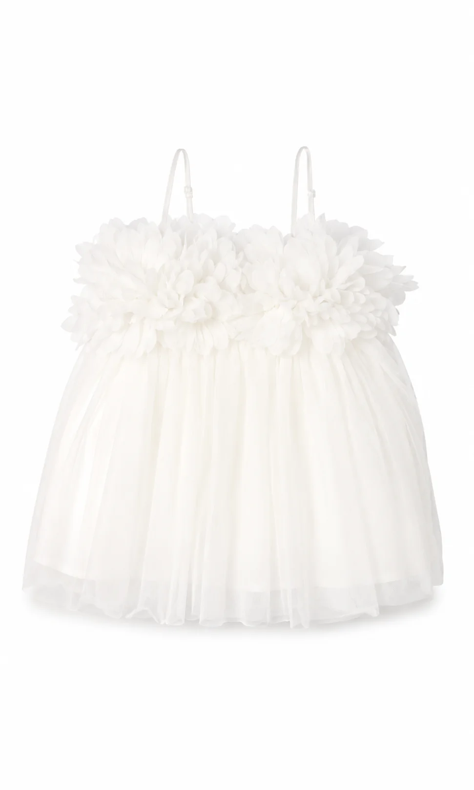 Girls Party Wear Frock White 3D Floral Petal Tulle