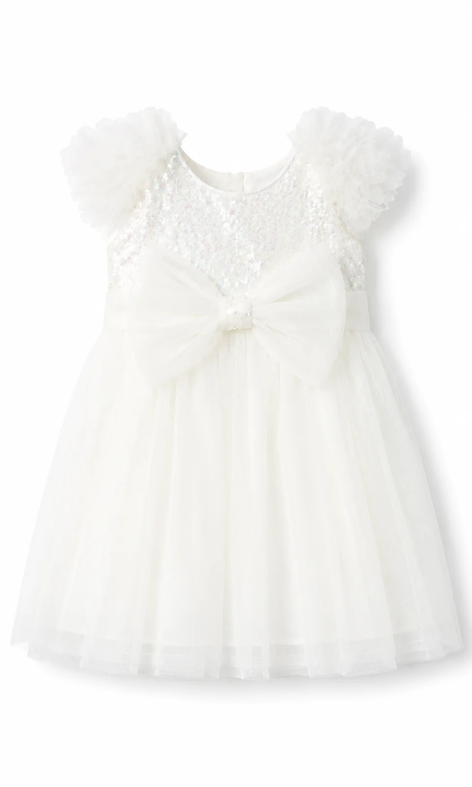 Girls Party Wear Frock White 3D Floral Tulle