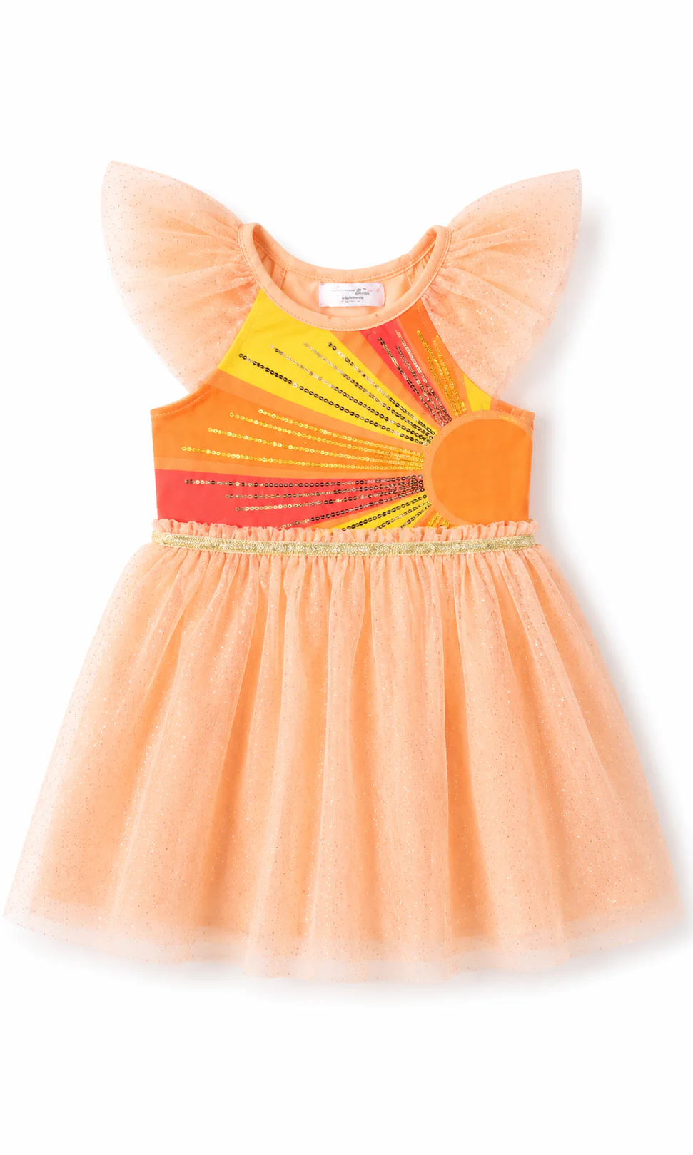 Girls Peach Sunburst Sequin Embroidered Tulle Frock