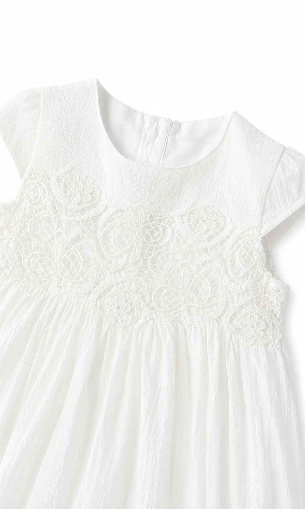 Girls Pleated Frock White Lace Floral Embroidery - Image 3