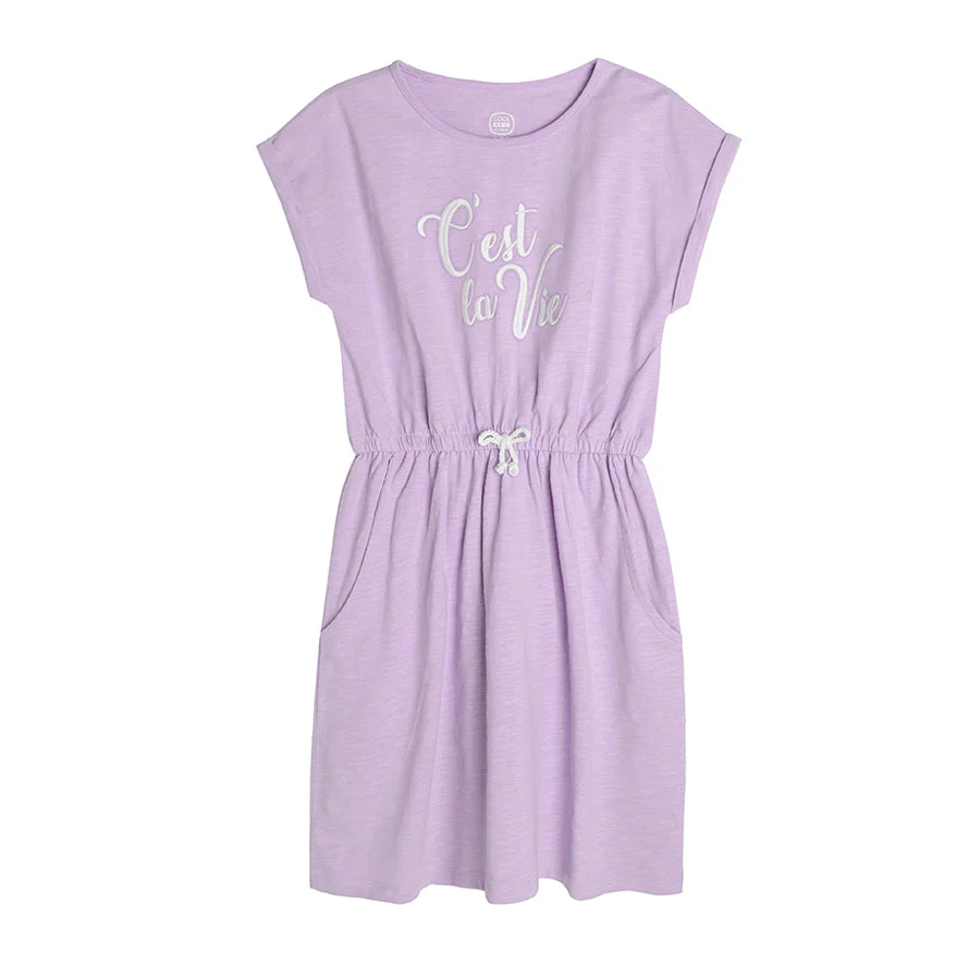 Girls Purple sleeveless dress with CEST LA VIE print - CC CCG2423481