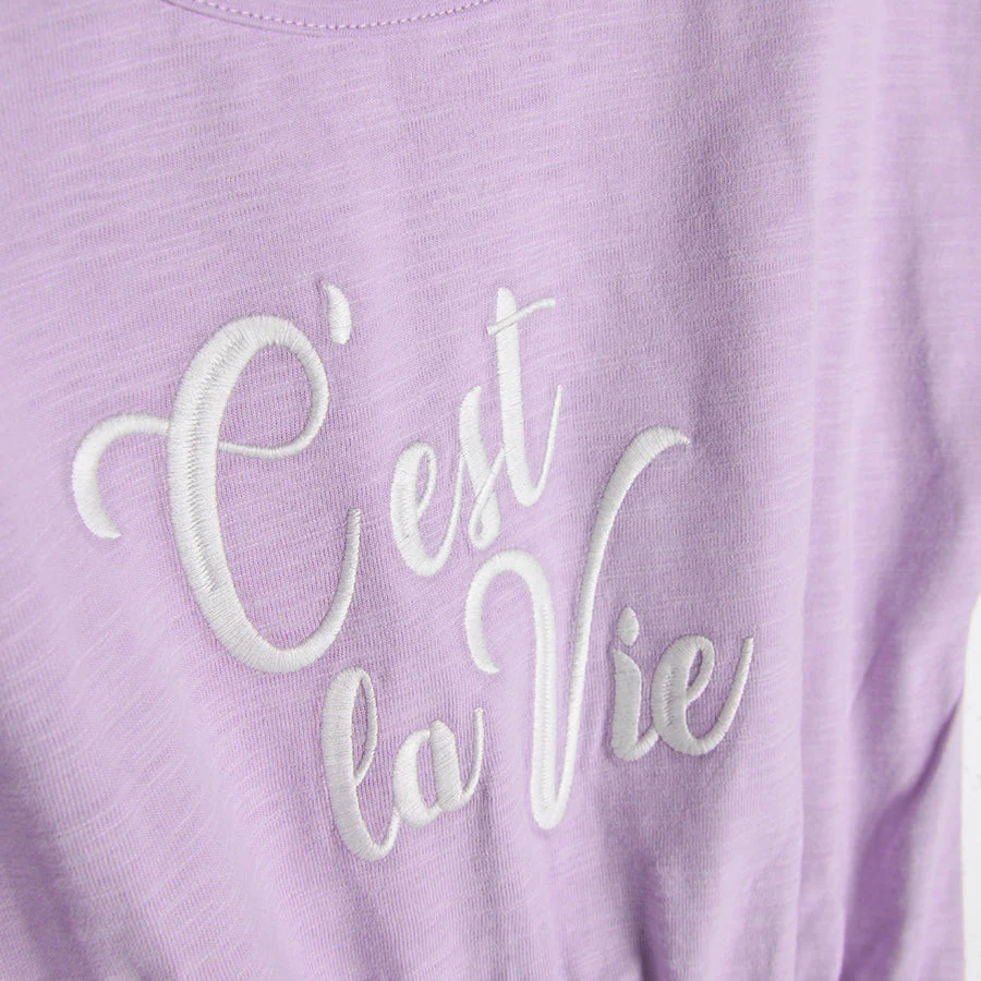 Girls Purple sleeveless dress with CEST LA VIE print - CC CCG2423481 - Image 3