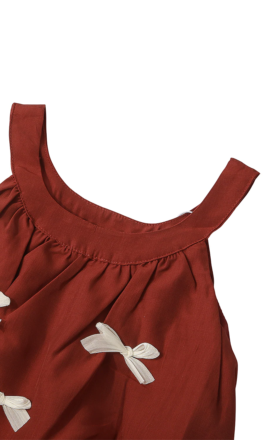 Girls Red Bow Appliqué Sleeveless Top & White Bubble Shorts 2 Piece Suit - Image 2