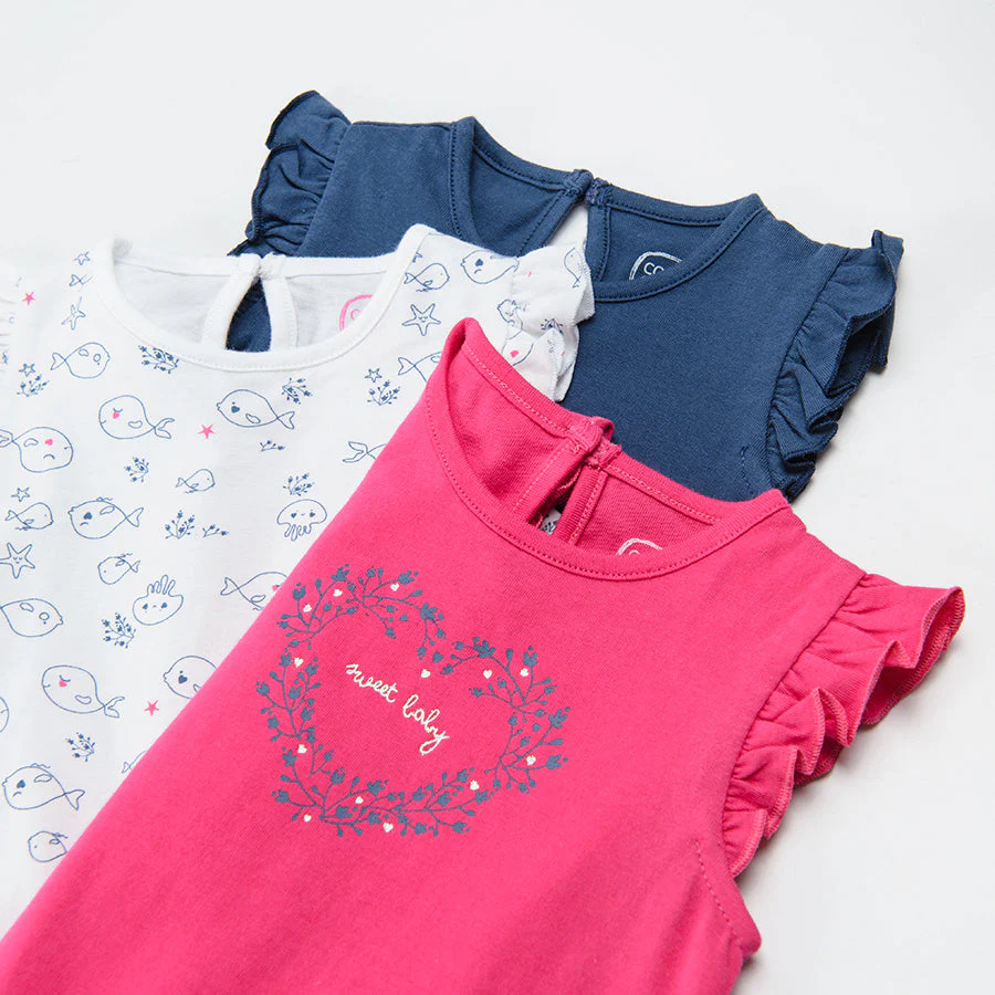 Girls Rompers Organic Cotton Navy White Pink Set 3 Pcs CC CUG2402535 00 - Image 2