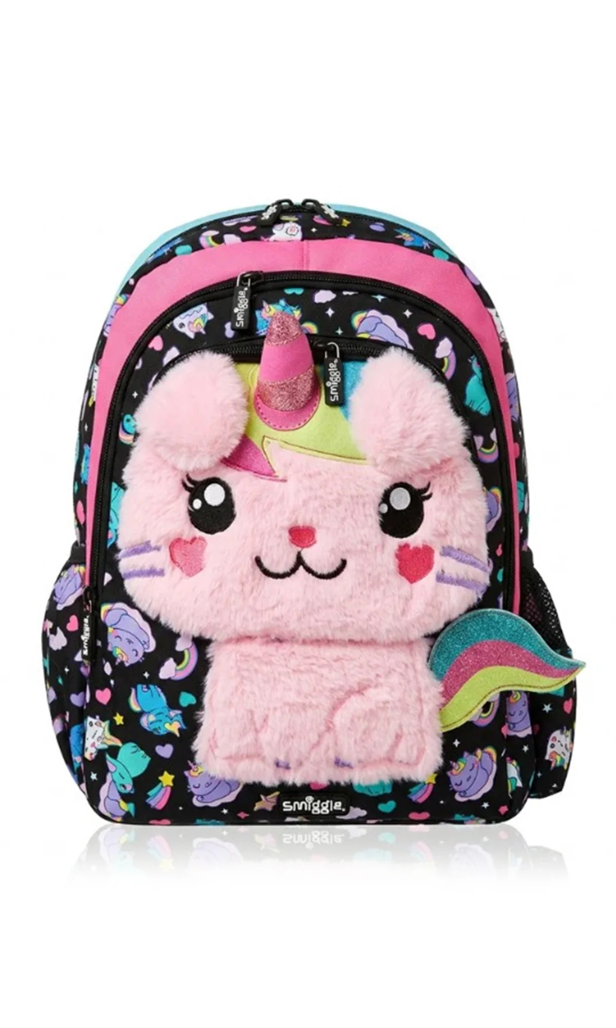 School Bag Black Fluffy Unicorn Cat Kawaii Print