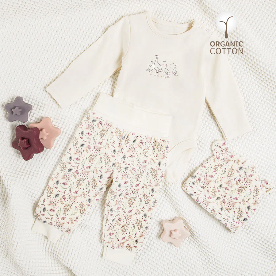 Girl's Set Bodysuit With Long Sleeves Half Rompers Cap Organic Cotton Mix CC CNG2500339 00