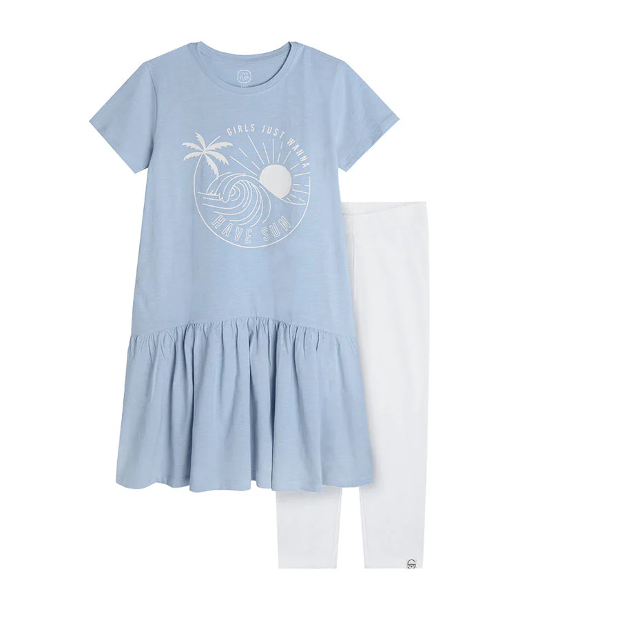 Girl's Set Dress With Short Sleeves Leggings Mix - Image 2