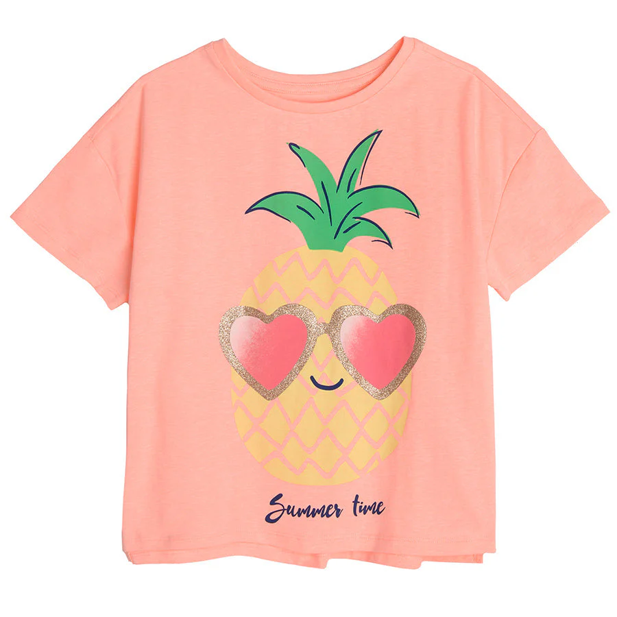 Girl's Set Short Sleeve T Shirt Shorts Peach - Image 2