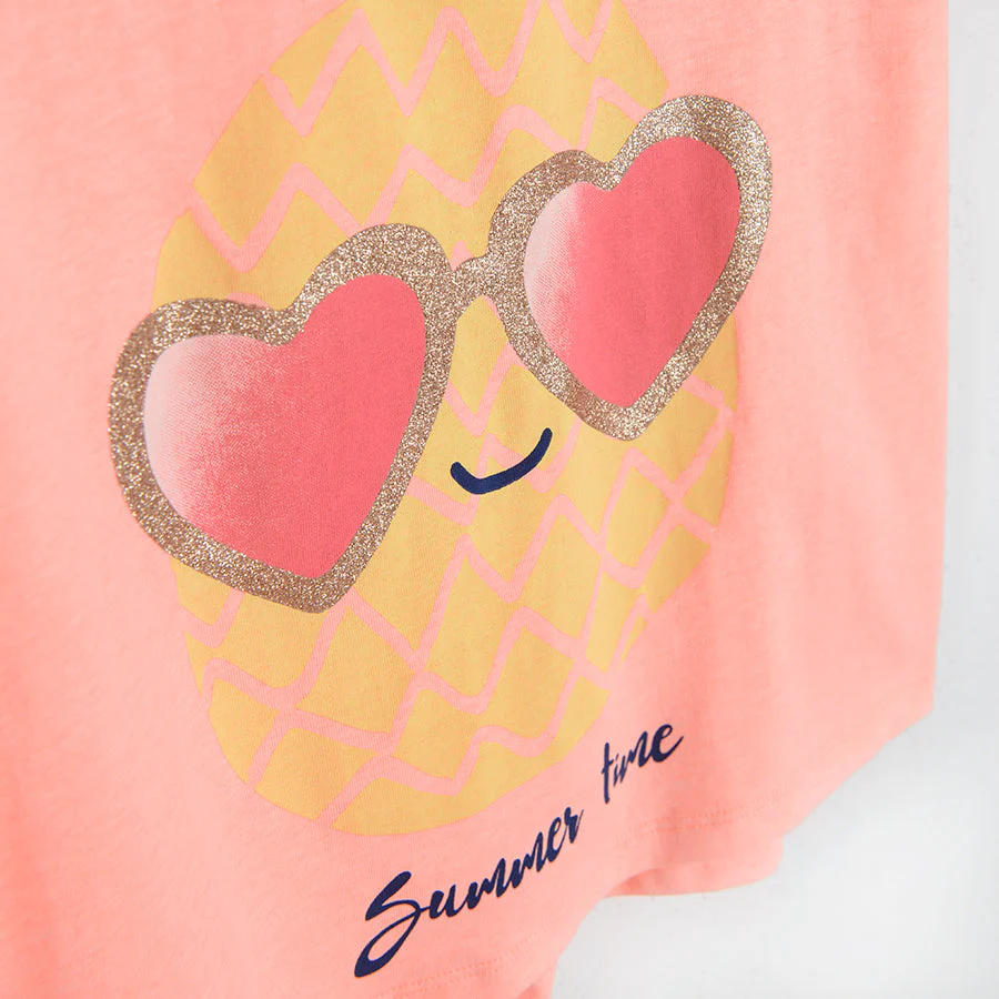 Girl's Set Short Sleeve T Shirt Shorts Peach - Image 3