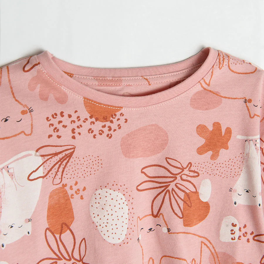 Girls Short sleeve blouse with cats print - Image 2