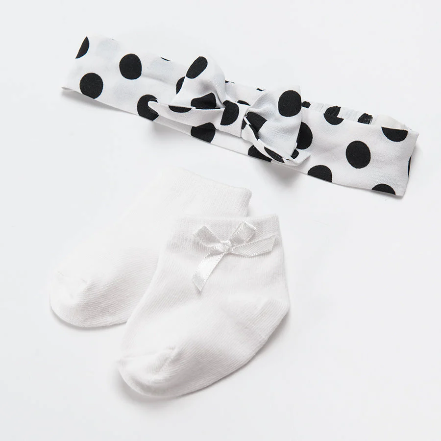 Girls Short sleeve polka dot dress headband and socks - CC CCG2402184 - Image 6