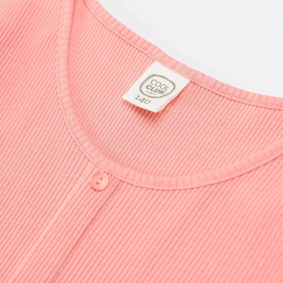 Girl's Short Sleeved Blouse Coral Ribbed - Image 2
