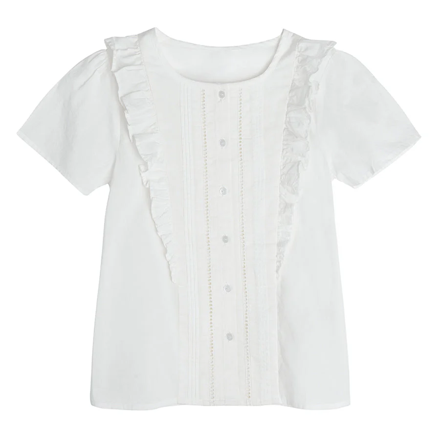 Girls' Short-Sleeved Blouse White CC CCG2411441