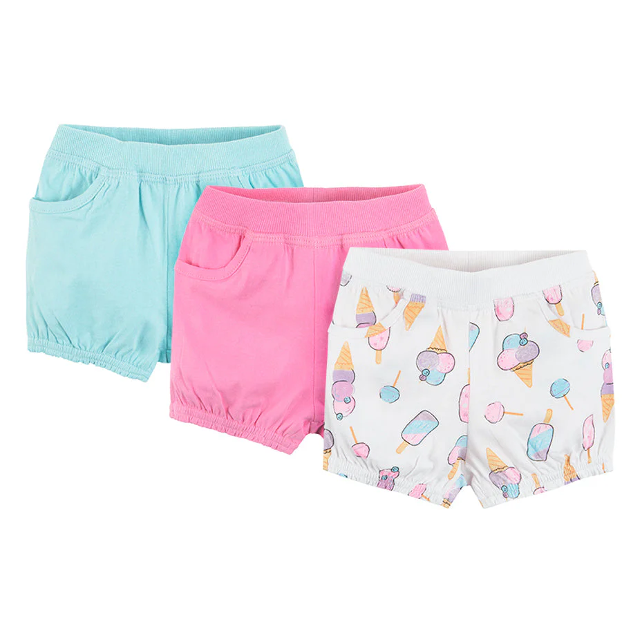 Girl's Shorts Turquoise White Pink Set 3 Pcs CC CCG2402395