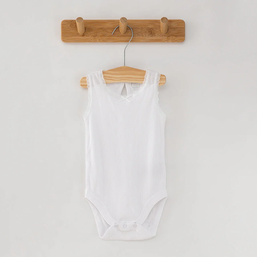Girl's Sleeveless Bodysuit Organic Cotton Light Pink White Set 2 Pcs CC BNG1603325 - Image 3