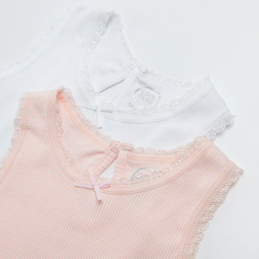 Girl's Sleeveless Bodysuit Organic Cotton Light Pink White Set 2 Pcs CC BNG1603325 - Image 4