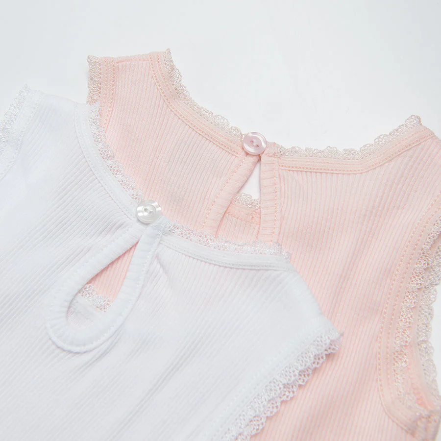 Girl's Sleeveless Bodysuit Organic Cotton Light Pink White Set 2 Pcs CC BNG1603325 - Image 5