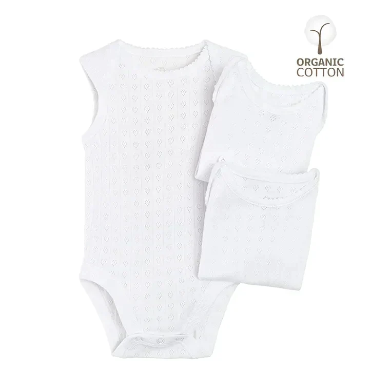 Girl's Sleeveless Bodysuit, Organic Cotton, White, Set, 3 Pcs. CC CUG2100355