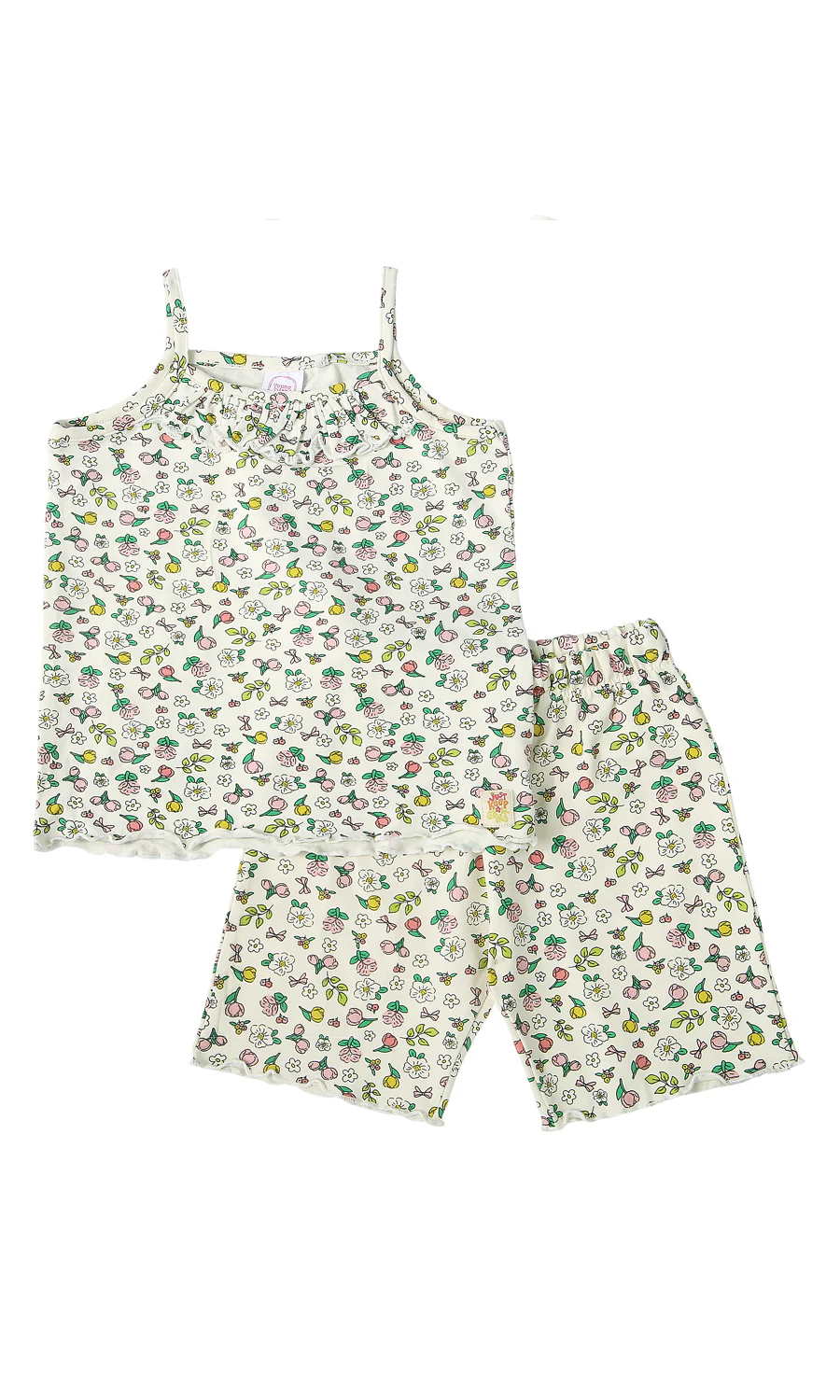 Girls Cotton Sleeveless Top & Shorts Set Off-White Fruit Floral Print