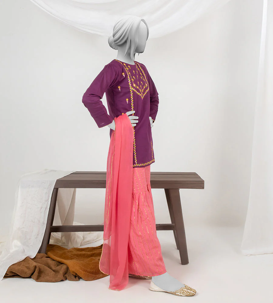 Girl's Stitched Jacquard & Lawn 2 PCs - Image 2