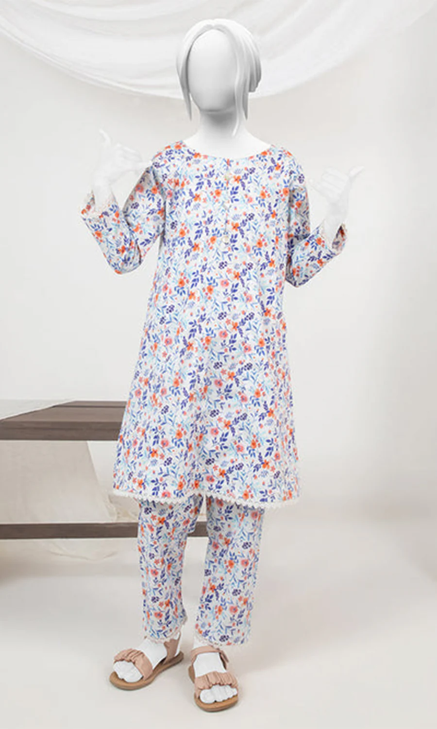 Girl's Stitched Poly Lawn 2 PCs