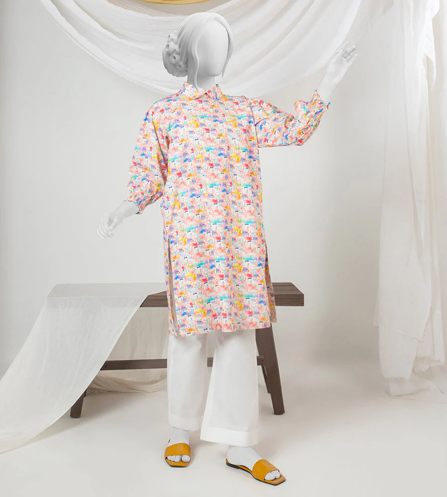 Girl's Stitched Poly Lawn Kurti - Image 3