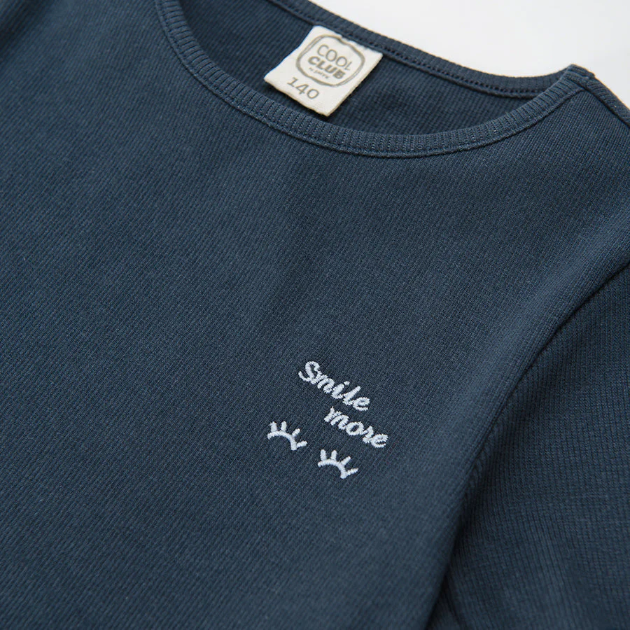 Girl's T Shirt Navy Blue Stripes - Image 3