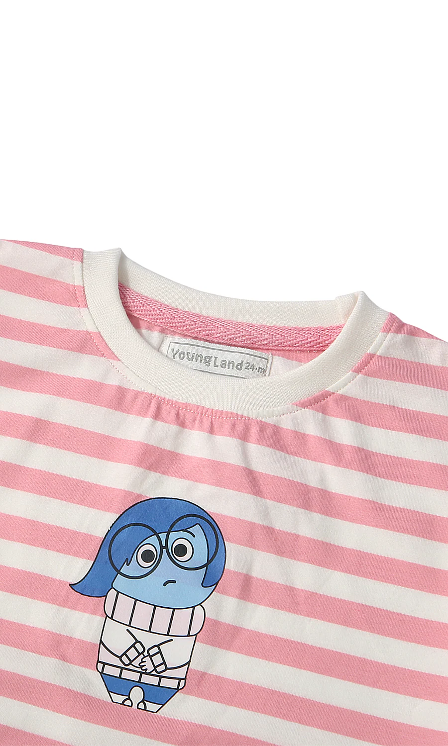 Girls T-Shirt Pink White Stripe Inside Out Sadness Print - Image 2