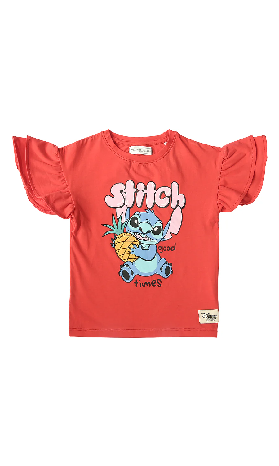 Girls T-Shirt Red Disney Stitch Good Times Flutter Sleeve