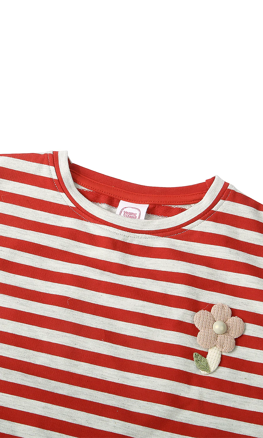 Girls Cotton T-Shirt Red Striped Tie-Knot - Image 2