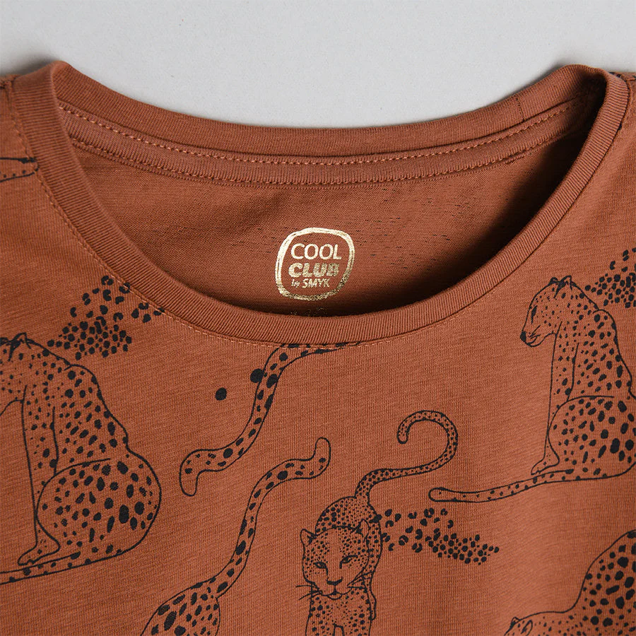 Girl's T-Shirt With Short Sleeves, Brown - Image 3