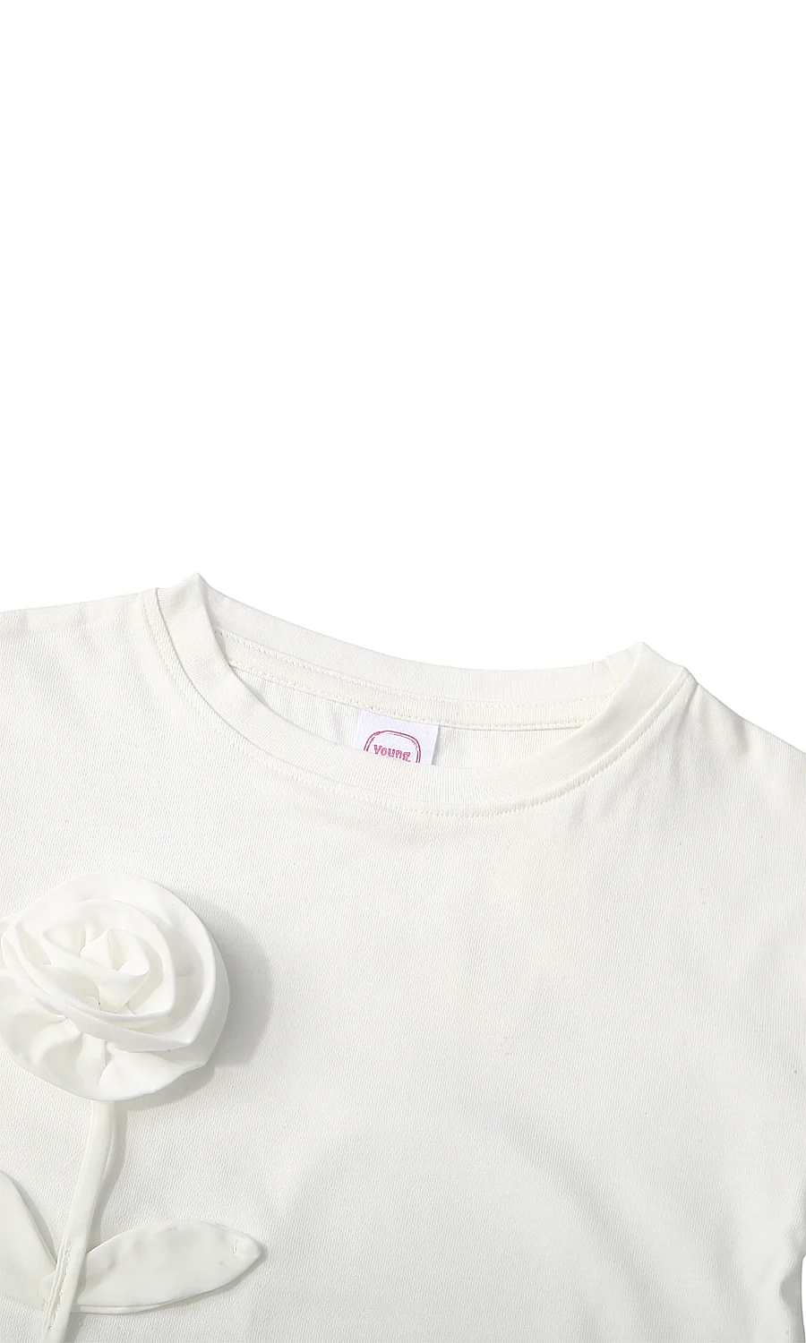 Girls Top Cream 3D Rose Flower Appliqué Flutter Sleeve Plain - Image 2
