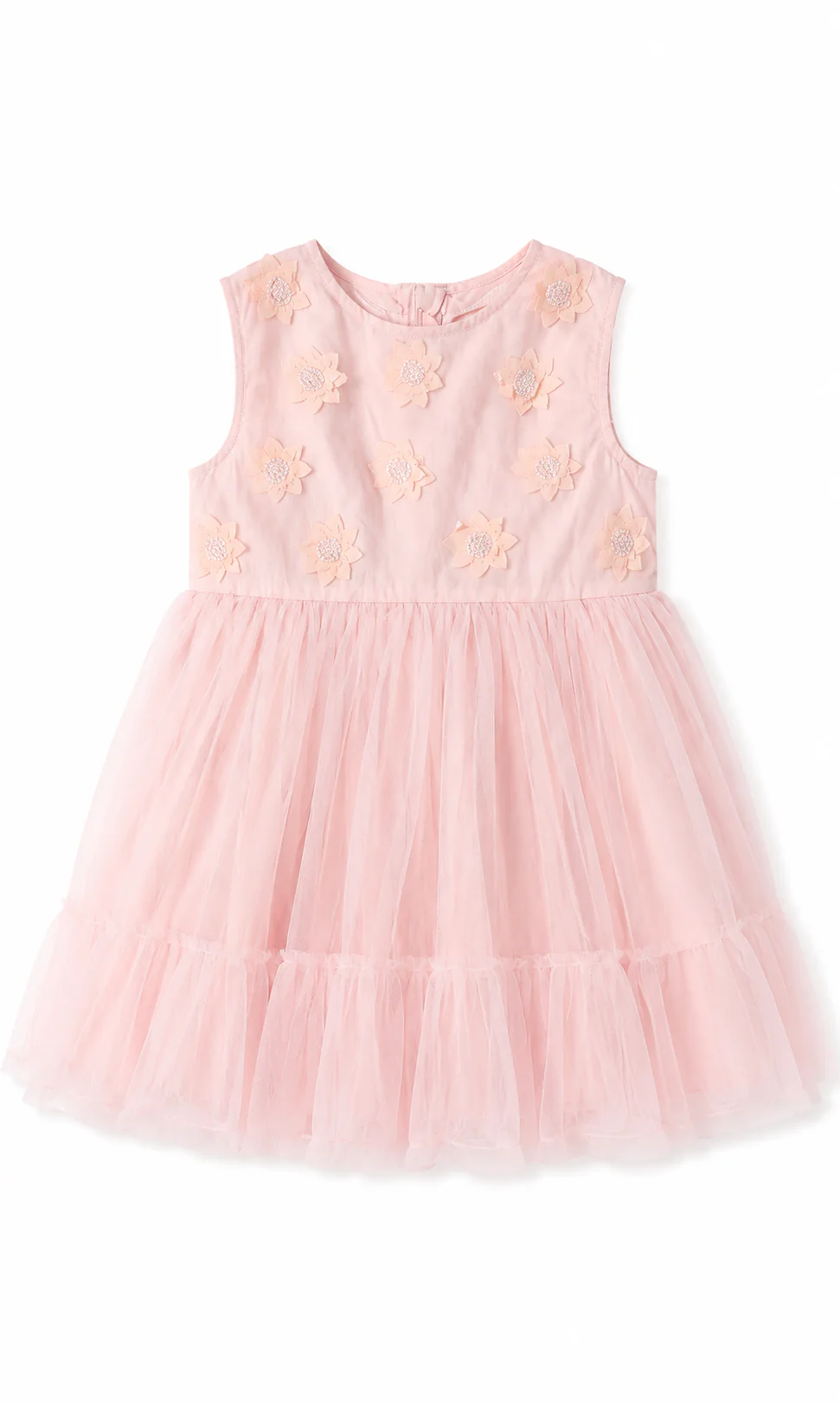 Girls Tulle Frock Blush Pink 3D Floral Embroidery