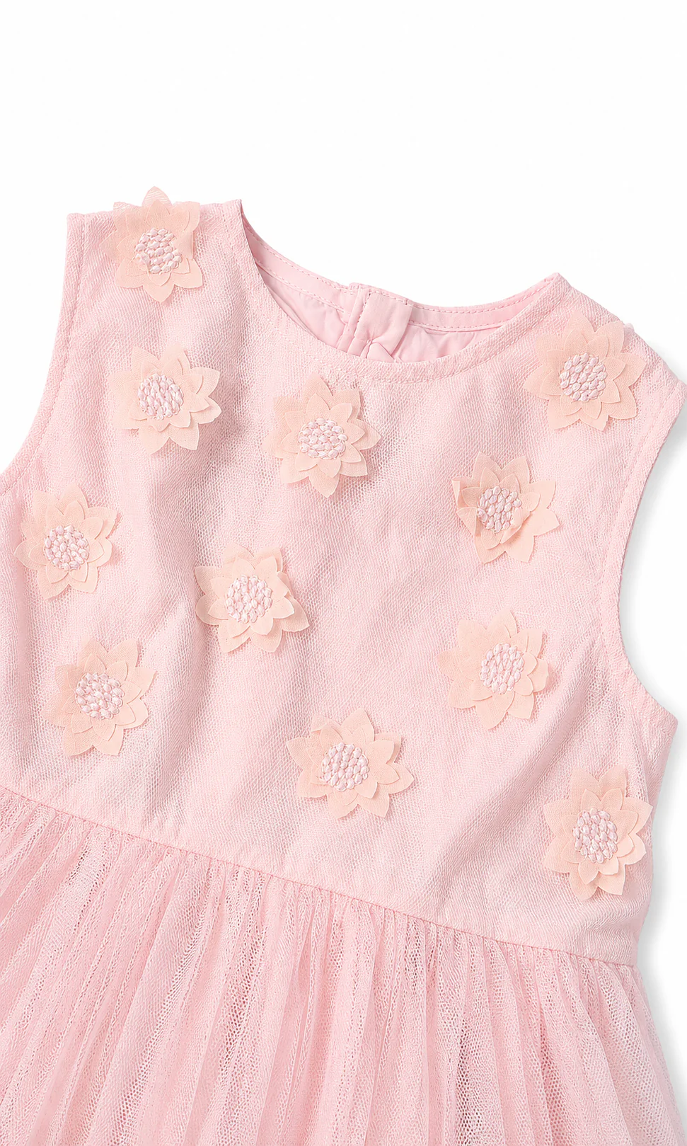 Girls Tulle Frock Blush Pink 3D Floral Embroidery - Image 2
